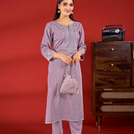 Laxmipati Sindoor Viscos Printed Straight Kurta with Trousers in Purple Color