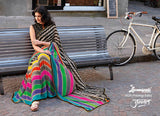 Laxmipati Designer Multicolor Georgette Stripe Print With Lace Border Saree