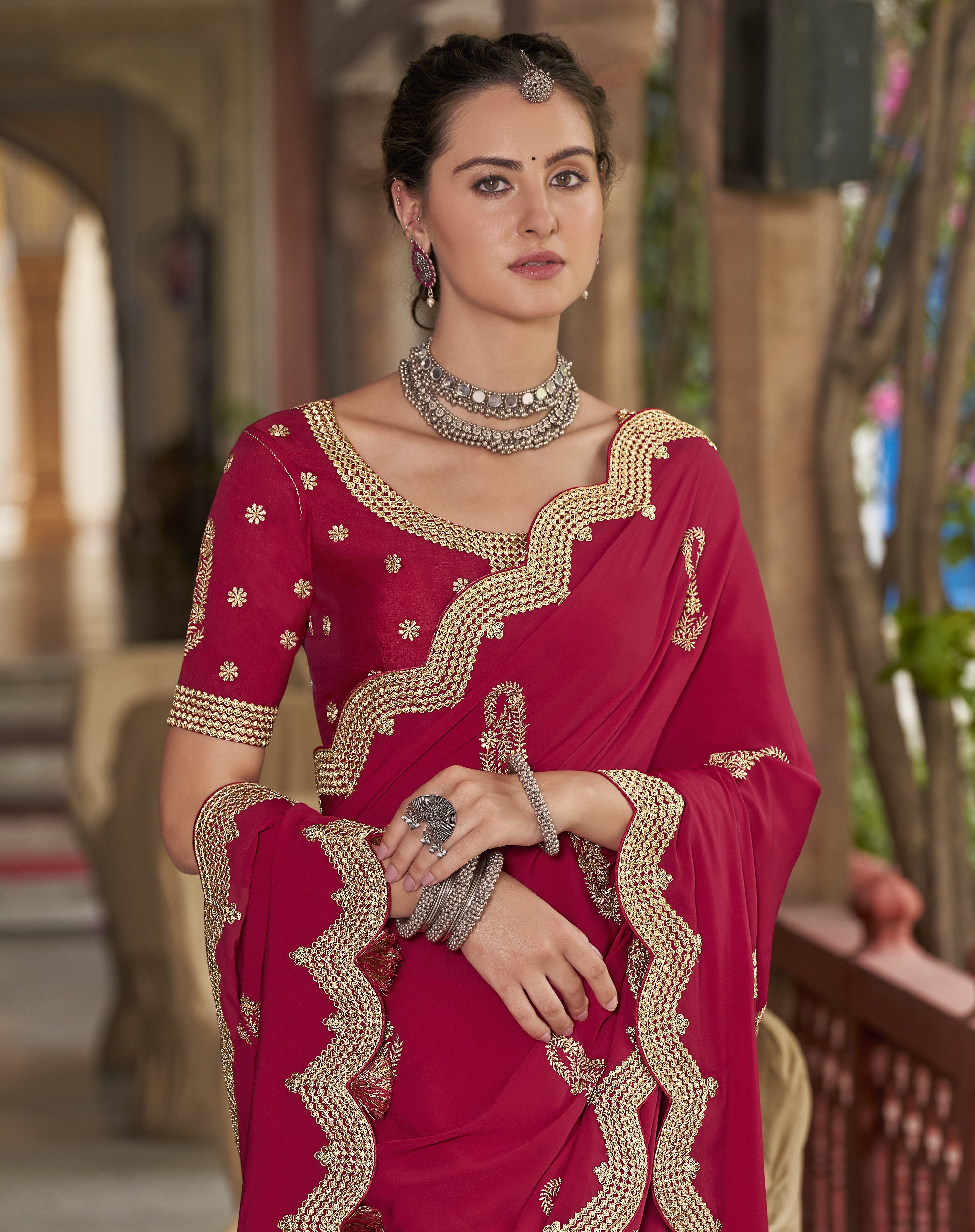 Laxmipati Silk Crape Maroon Saree