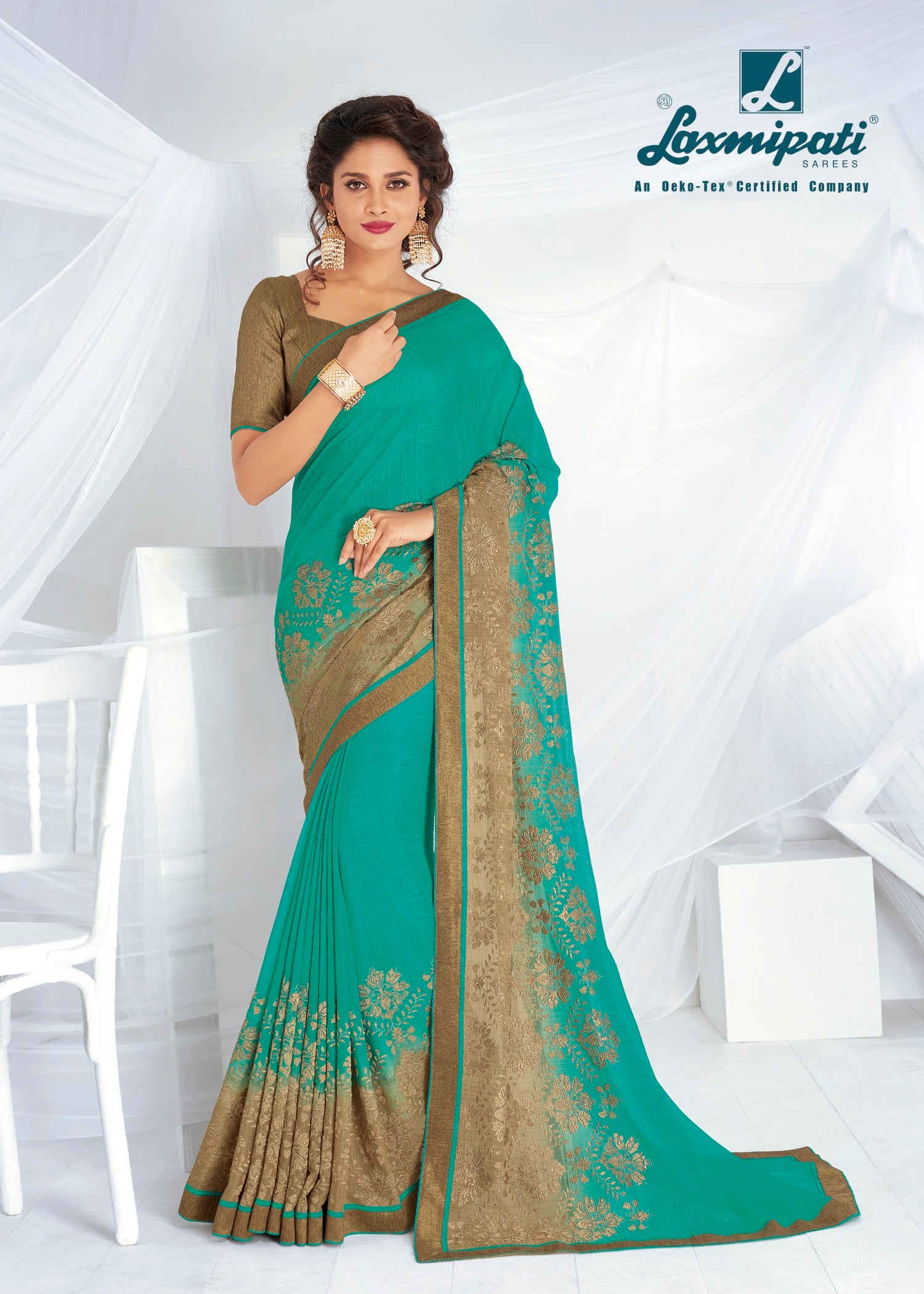 Laxmipati Bulbul 4679 Chiffon Turquoise Saree