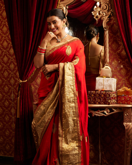 Laxmipati 5069 Krupa Red Satin Silk Saree - Akshara Singh