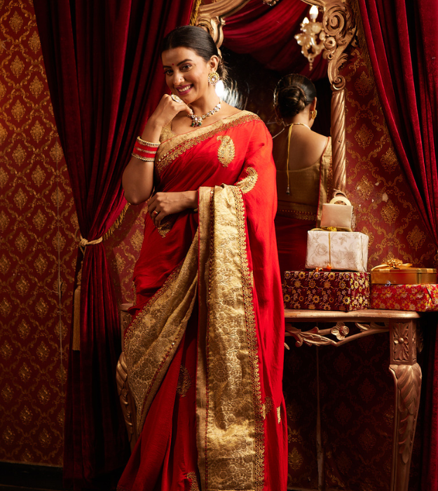 Laxmipati 5069 Krupa Red Satin Silk Saree - Akshara Singh