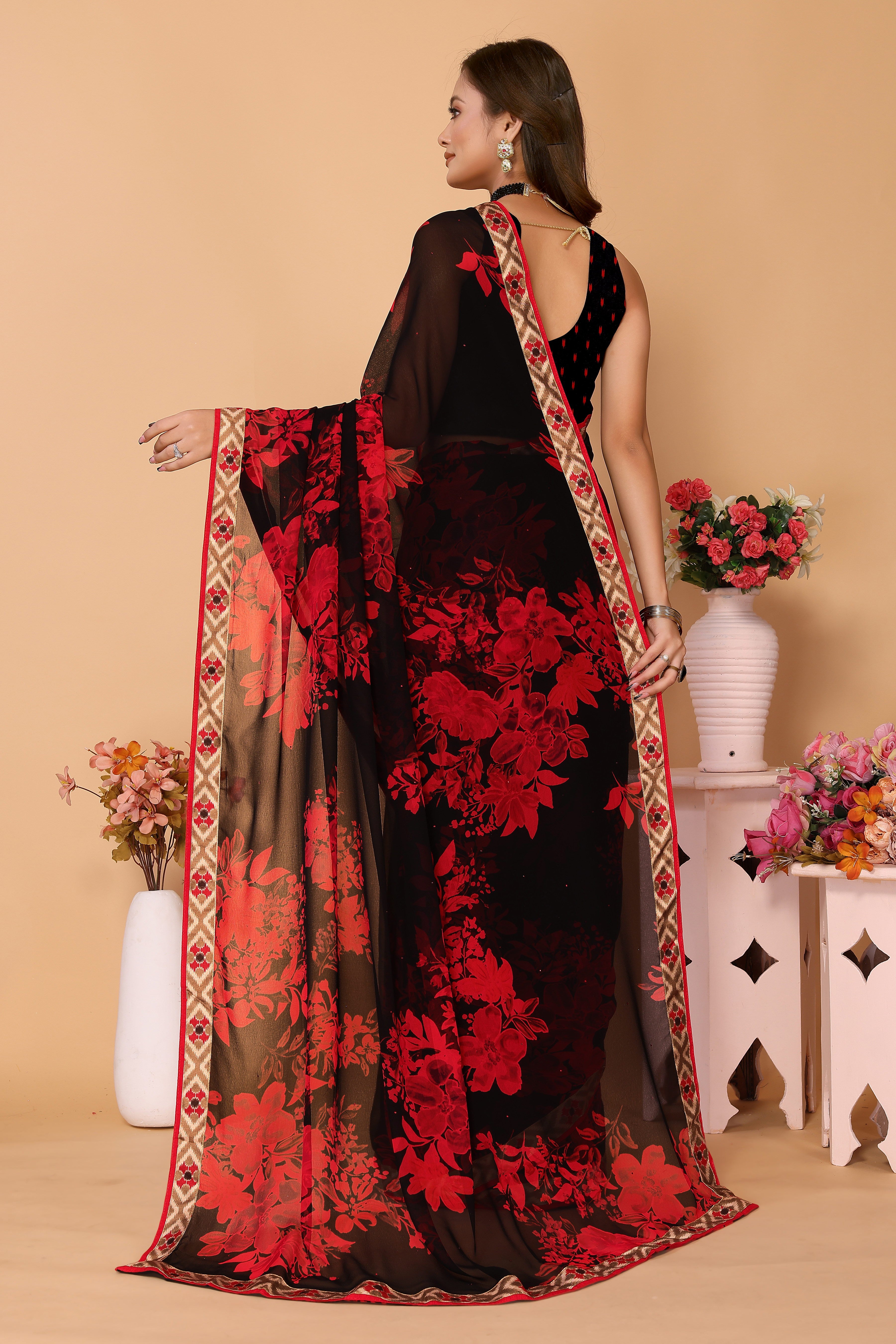 Laxmipati 5525 Poly Georgette Red Saree