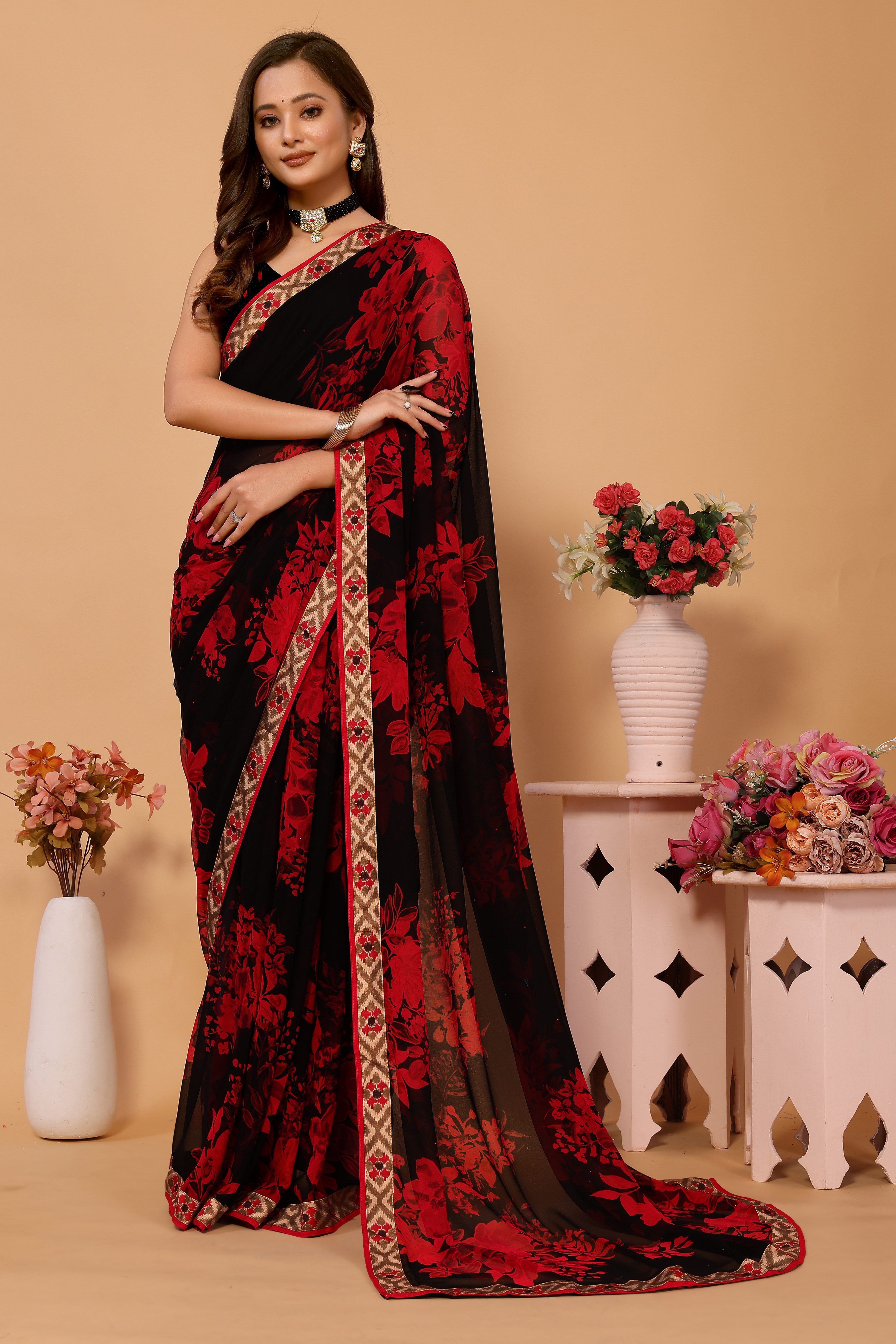 Laxmipati 5525 Poly Georgette Red Saree