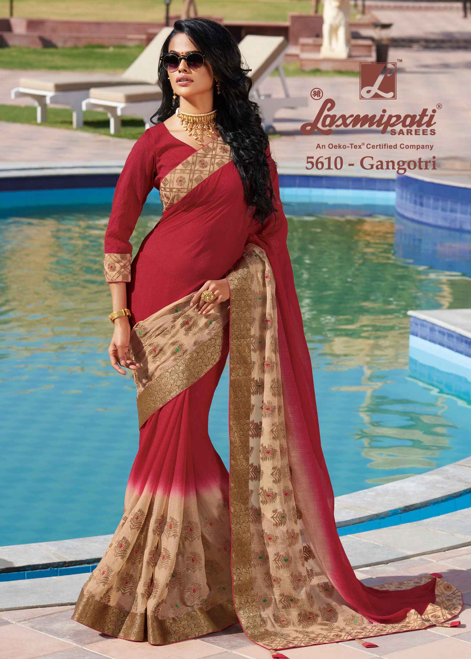 Laxmipati Bulbul 5610 Chiffon Red Saree