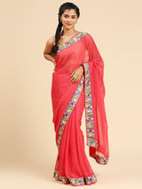 Laxmipati 6319 Poly Chiffon Pink Saree