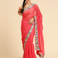 Laxmipati 6319 Poly Chiffon Pink Saree
