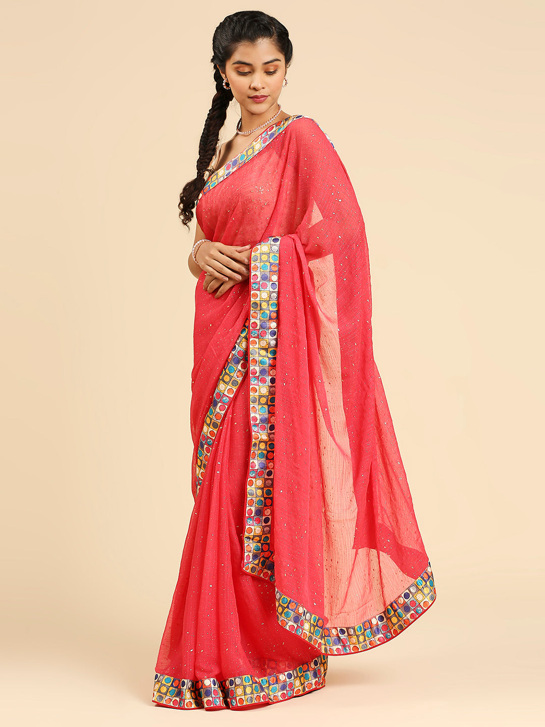 Laxmipati 6319 Poly Chiffon Pink Saree