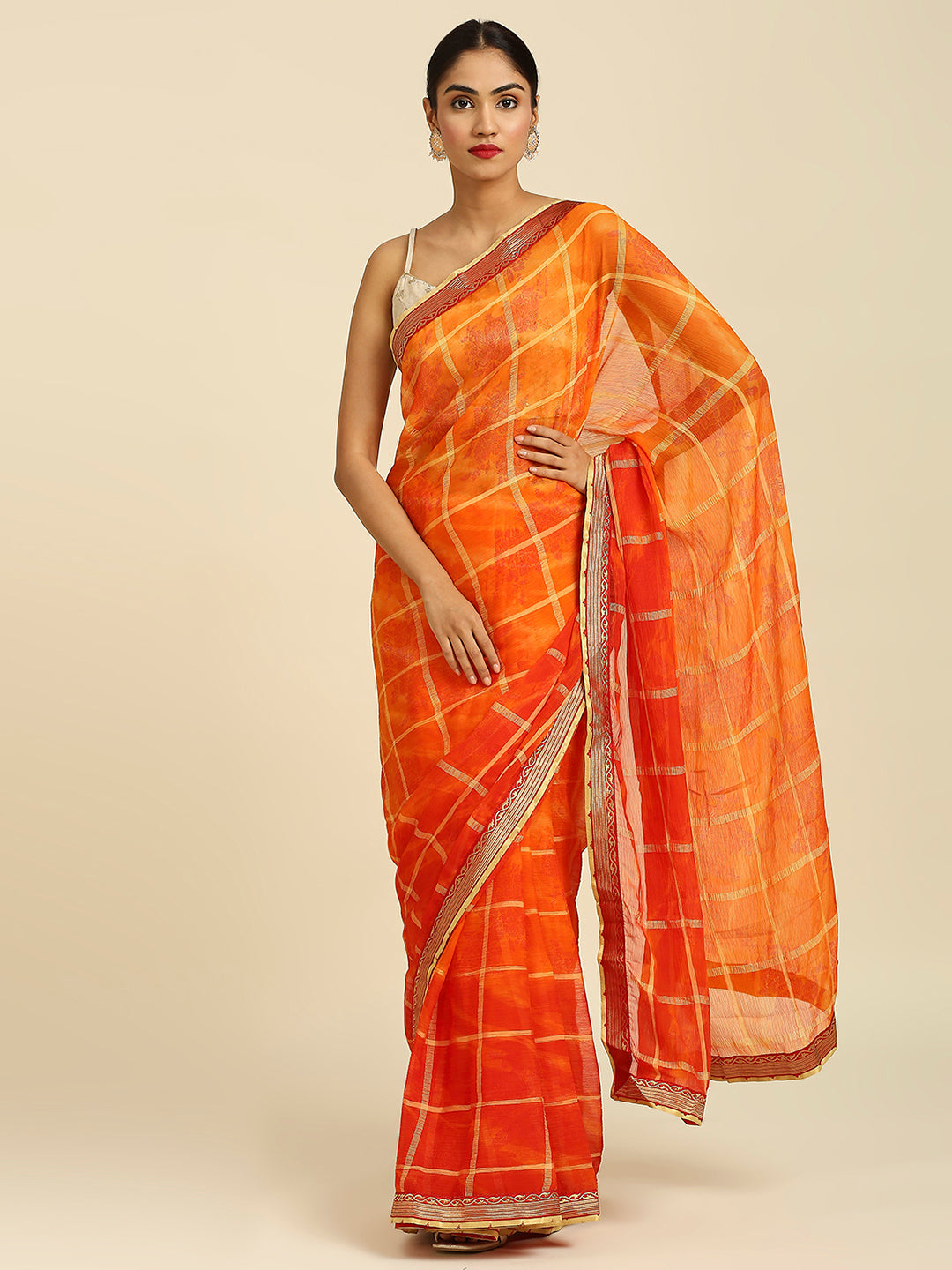 Laxmipati 6542 Poly Chiffon Orange Saree