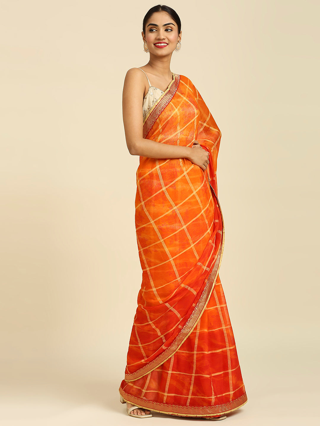 Laxmipati 6542 Poly Chiffon Orange Saree