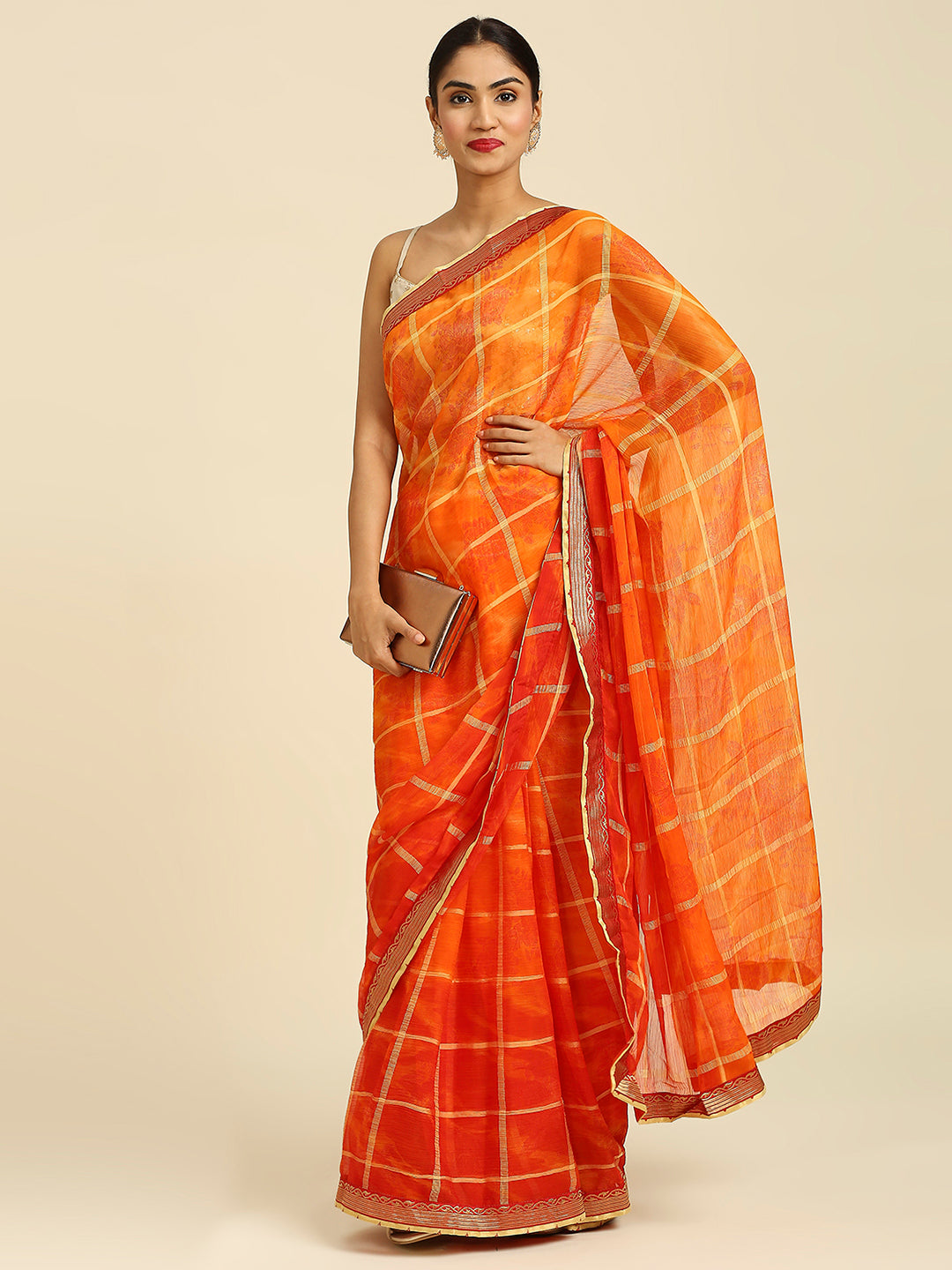 Laxmipati 6542 Poly Chiffon Orange Saree