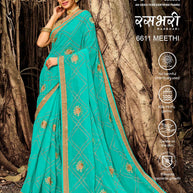 Laxmipati Bulbul 6611 Chiffon Blue Saree
