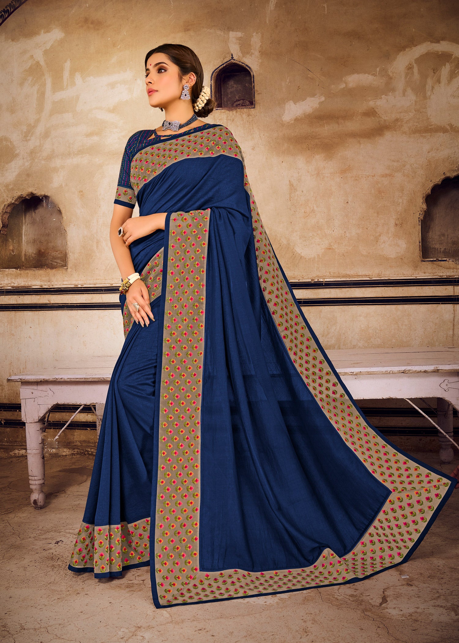 Laxmipati Rasili 6770 Satin Navy Blue Saree