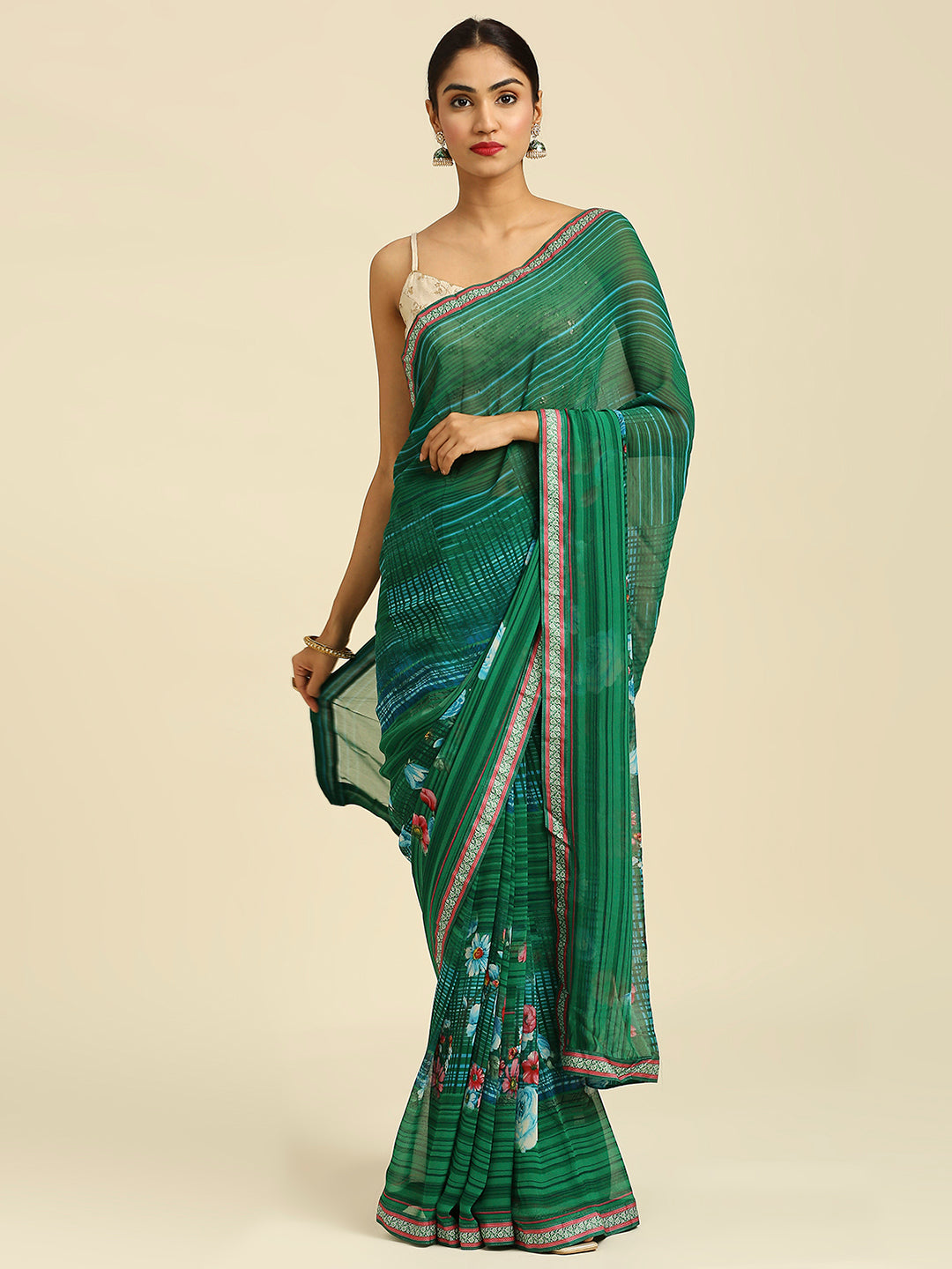 Laxmipati 6805 Poly Georgette Green Saree