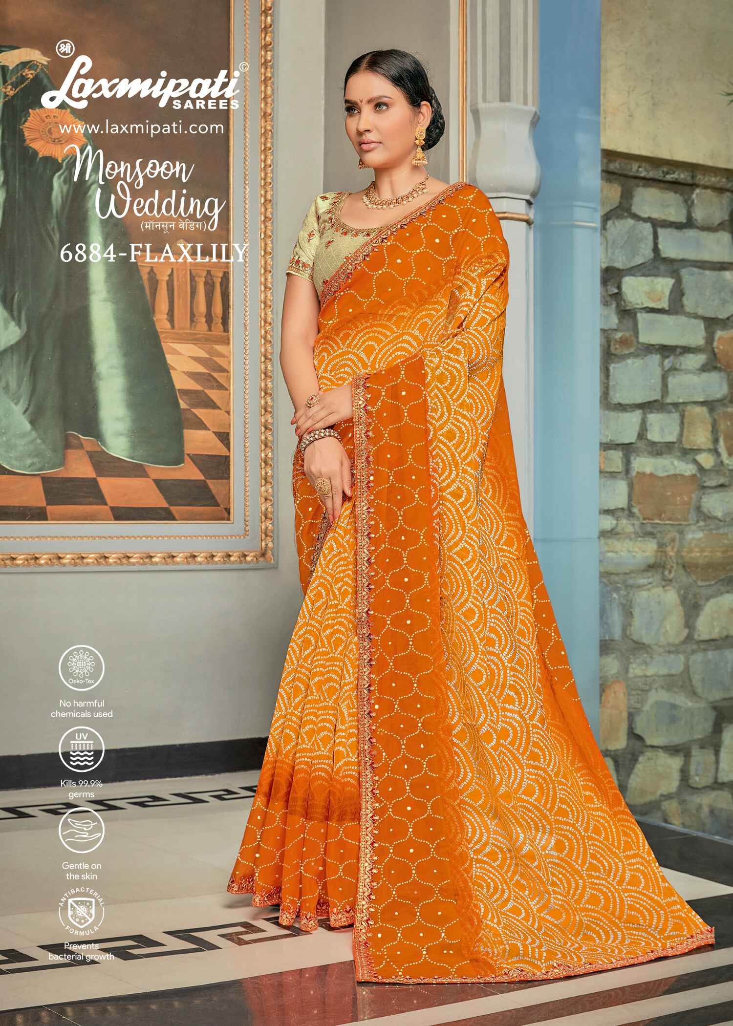 Laxmipati Bulbul 6884 Chiffon Orange Saree