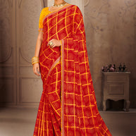 Laxmipati Red Chiffon Printed Saree