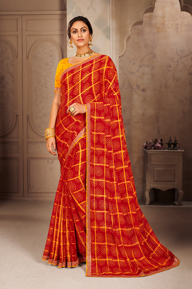 Laxmipati Red Chiffon Printed Saree