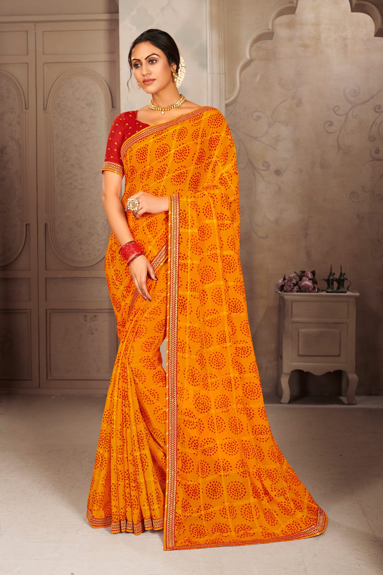Laxmipati Chiffon Geometric Printed Saree