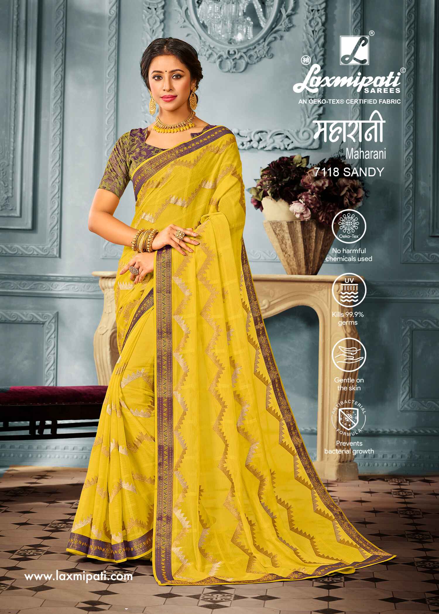 Laxmipati Bulbul 7118 Chiffon Yellow Saree