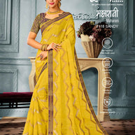 Laxmipati Bulbul 7118 Chiffon Yellow Saree