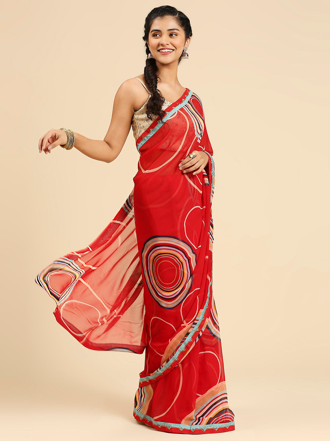 Laxmipati 7265 Poly Georgette Red Saree