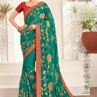 Laxmipati Bulbul 7298 Chiffon Teal Green Saree