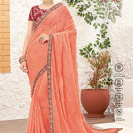 Laxmipati  Bulbul 7300 Chiffon Peach Saree