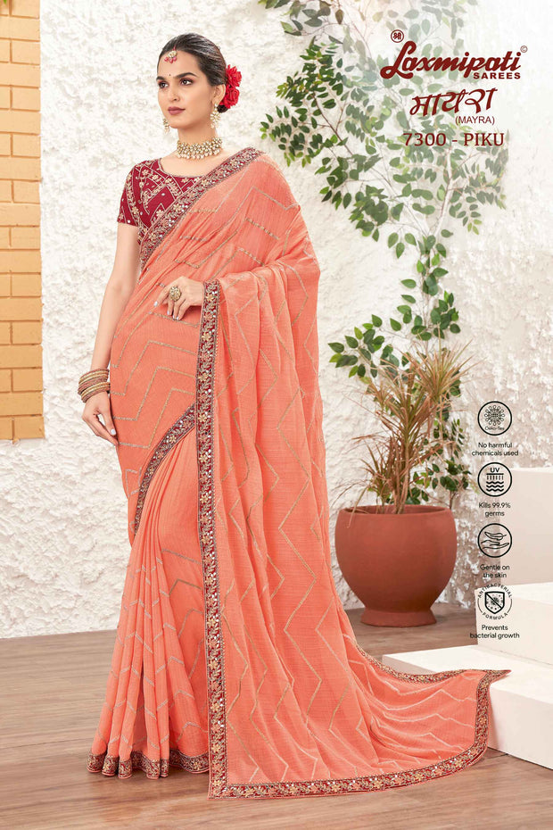 Laxmipati  Bulbul 7300 Chiffon Peach Saree