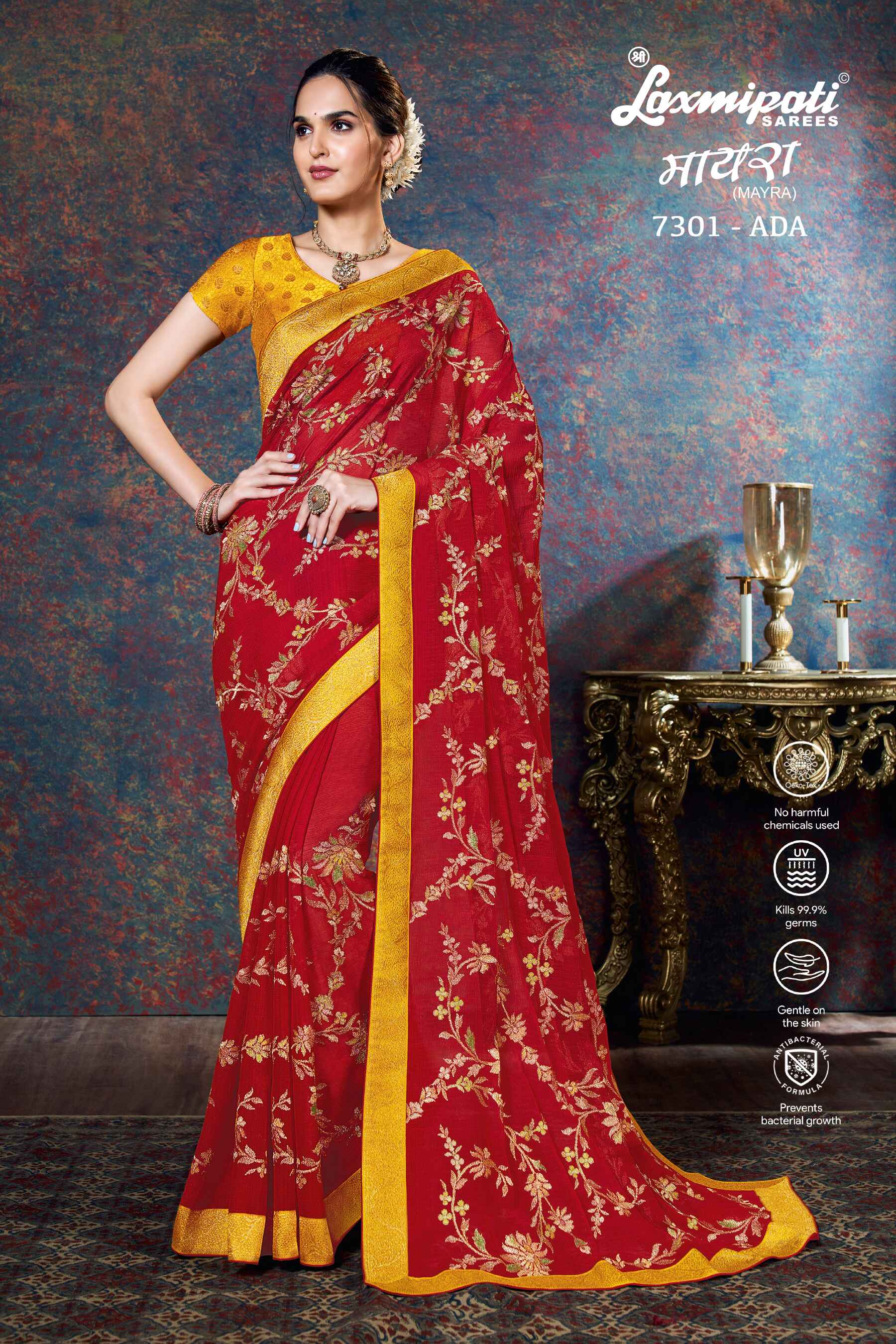 Laxmipati Bulbul 7301 Chiffon Red Saree