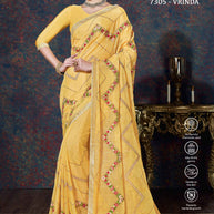 Laxmipati Bulbul 7305 Chiffon Yellow Saree
