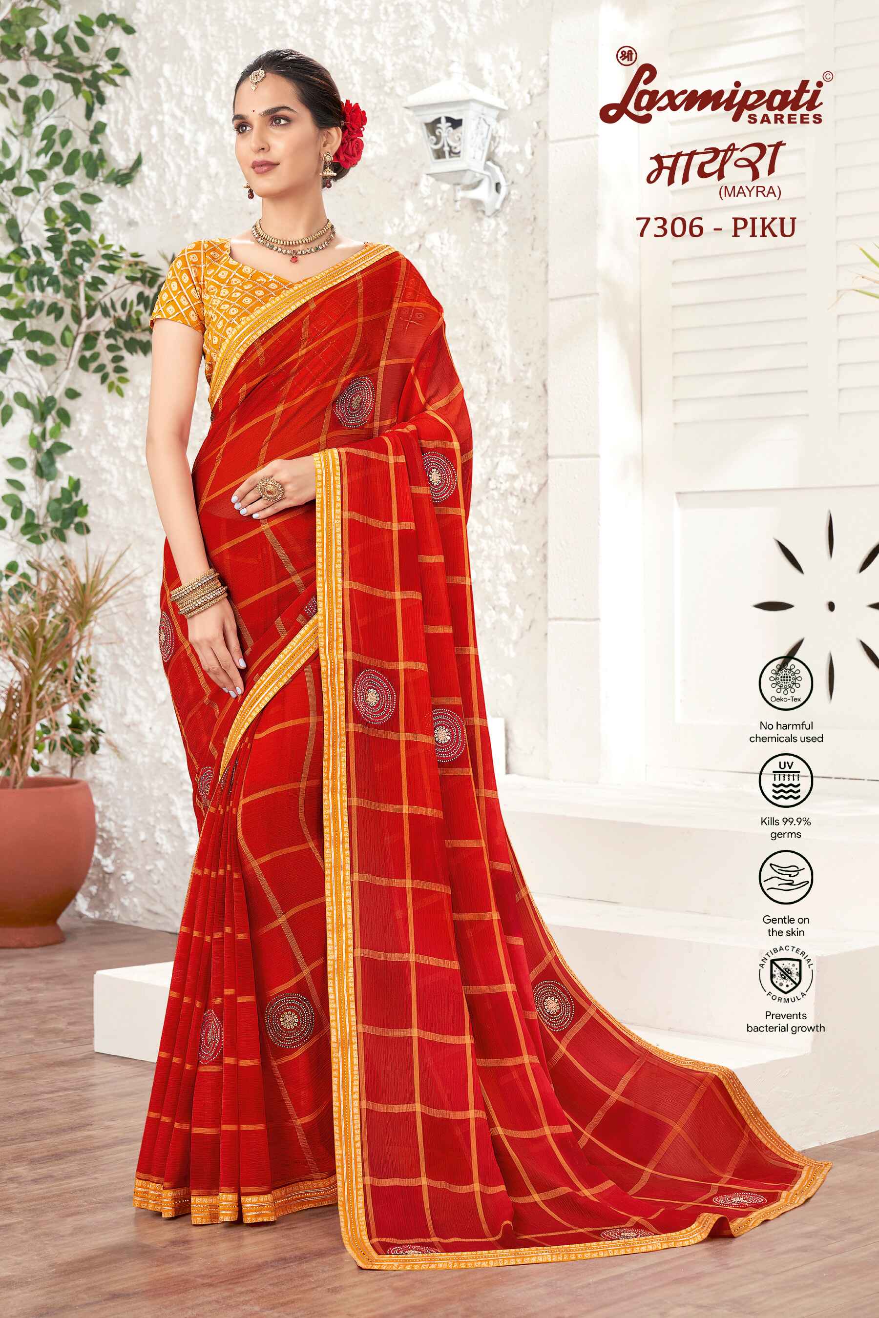 Laxmipati Bulbul 7306 Chiffon Red Saree