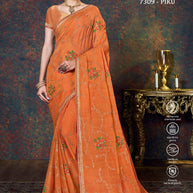 Laxmipati Bulbul 7309 Chiffon Orange Saree