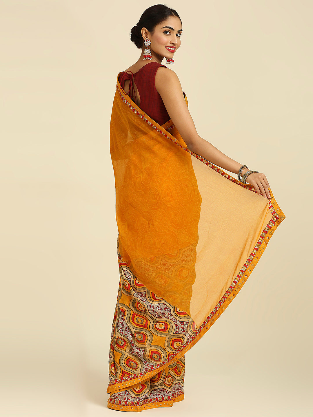 Laxmipati 7372 Poly Georgette Mustard Saree