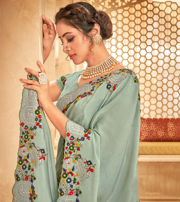 Laxmipati Jugnoo Silk Pista Green Saree