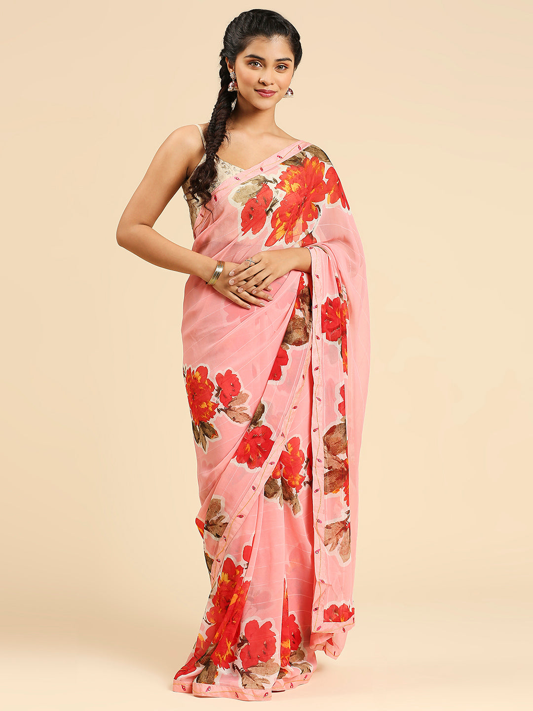 Laxmipati 7429 Poly Georgette Pink Saree