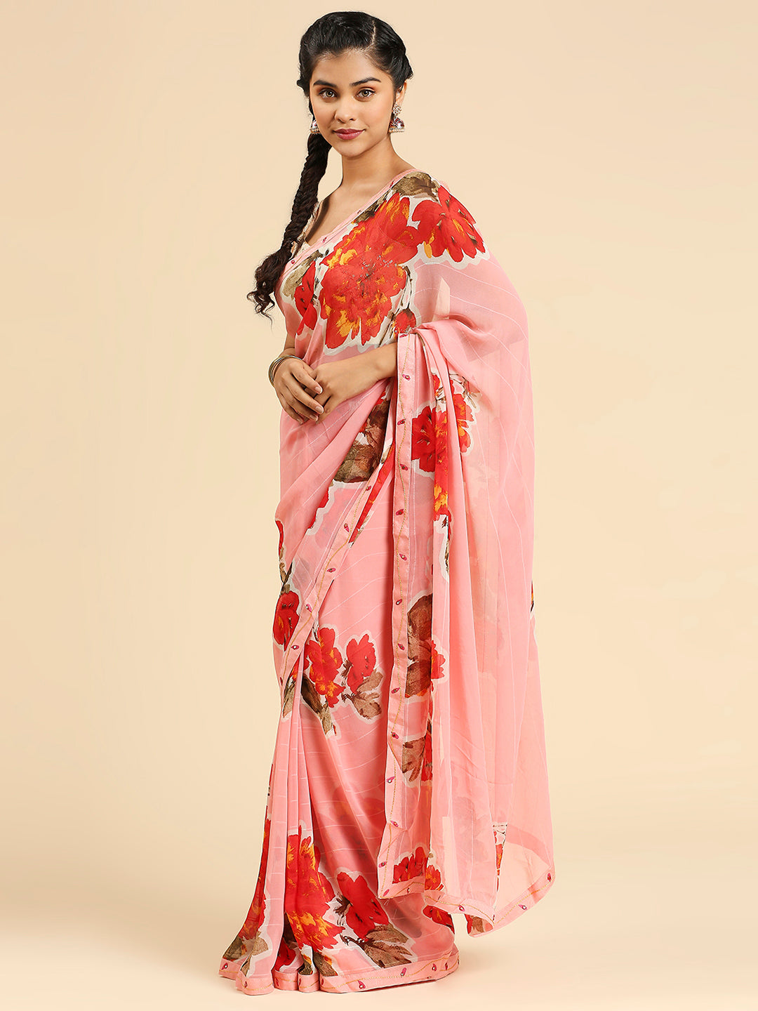 Laxmipati 7429 Poly Georgette Pink Saree