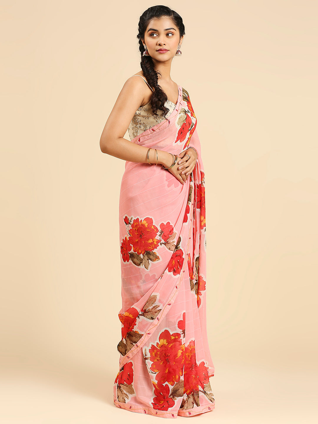 Laxmipati 7429 Poly Georgette Pink Saree