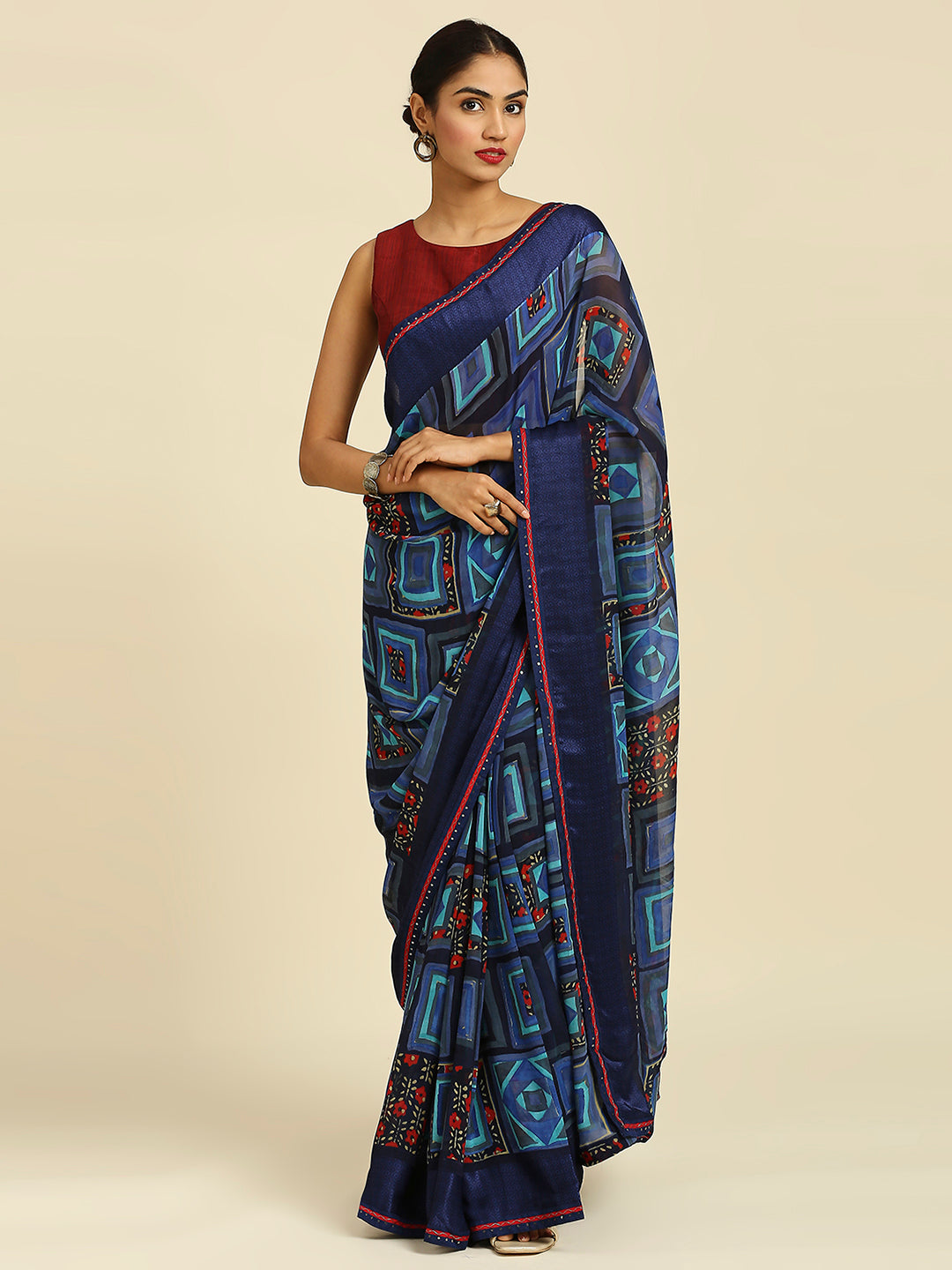 Laxmipati 7531 Poly Georgette Navy Blue Saree