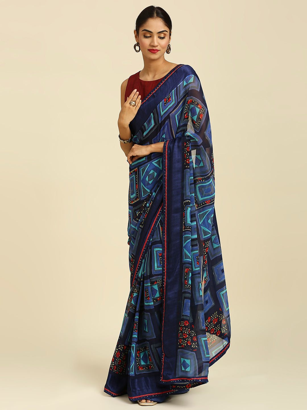 Laxmipati 7531 Poly Georgette Navy Blue Saree