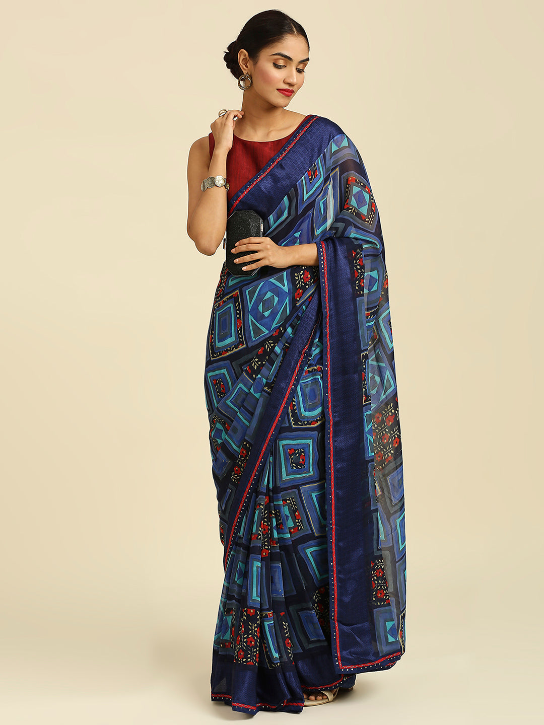 Laxmipati 7531 Poly Georgette Navy Blue Saree