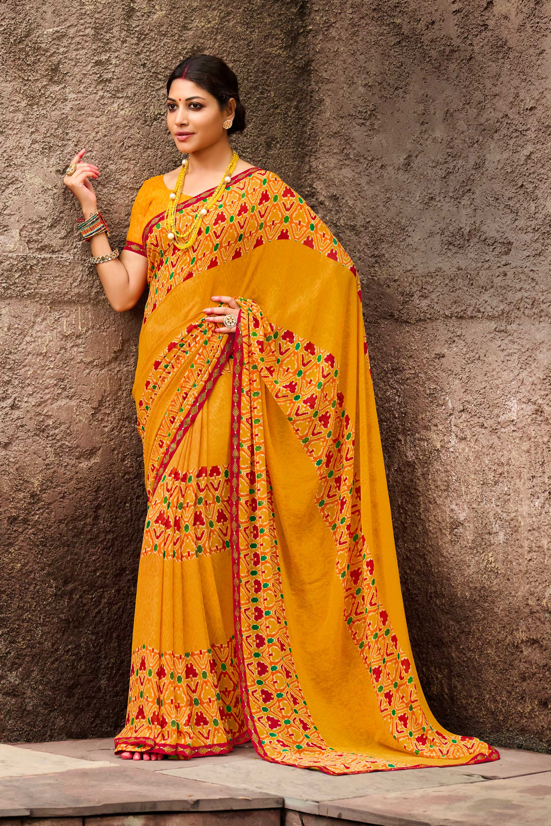 Laxmipati Rachna 7561 Georgette Yellow Saree