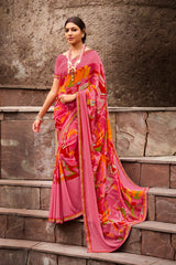 Laxmipati Rachna 7570 Georgette Pink Saree