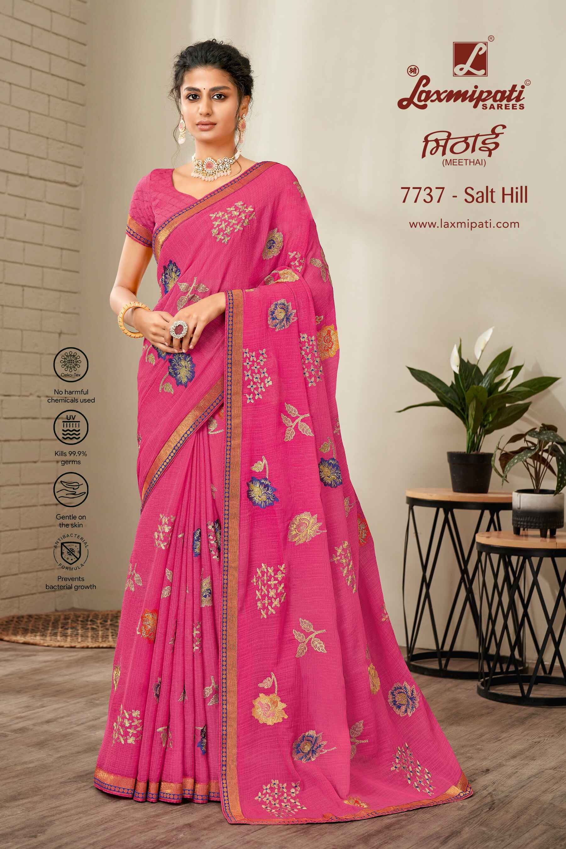 Laxmipati Bulbul 7737 Chiffon Pink Saree