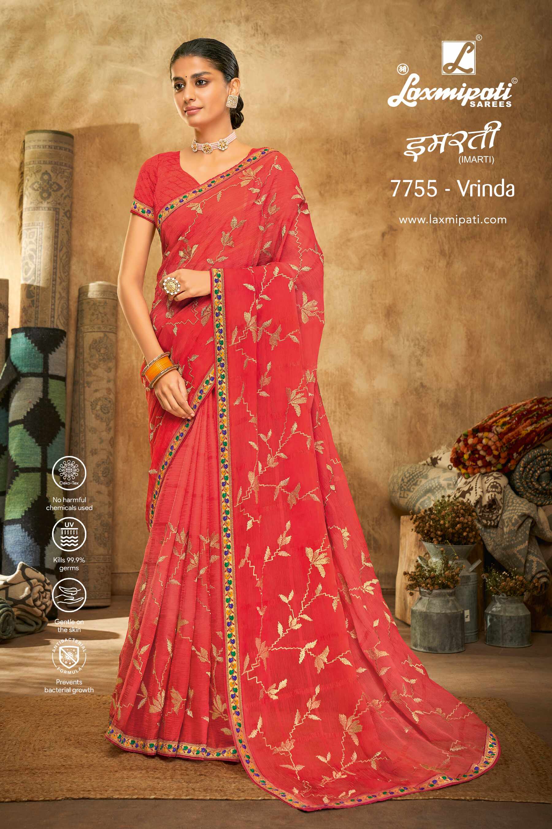 Laxmipati Bulbul 7755 Chiffon Red Saree