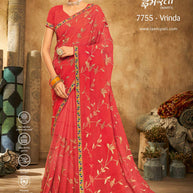Laxmipati Bulbul 7755 Chiffon Red Saree