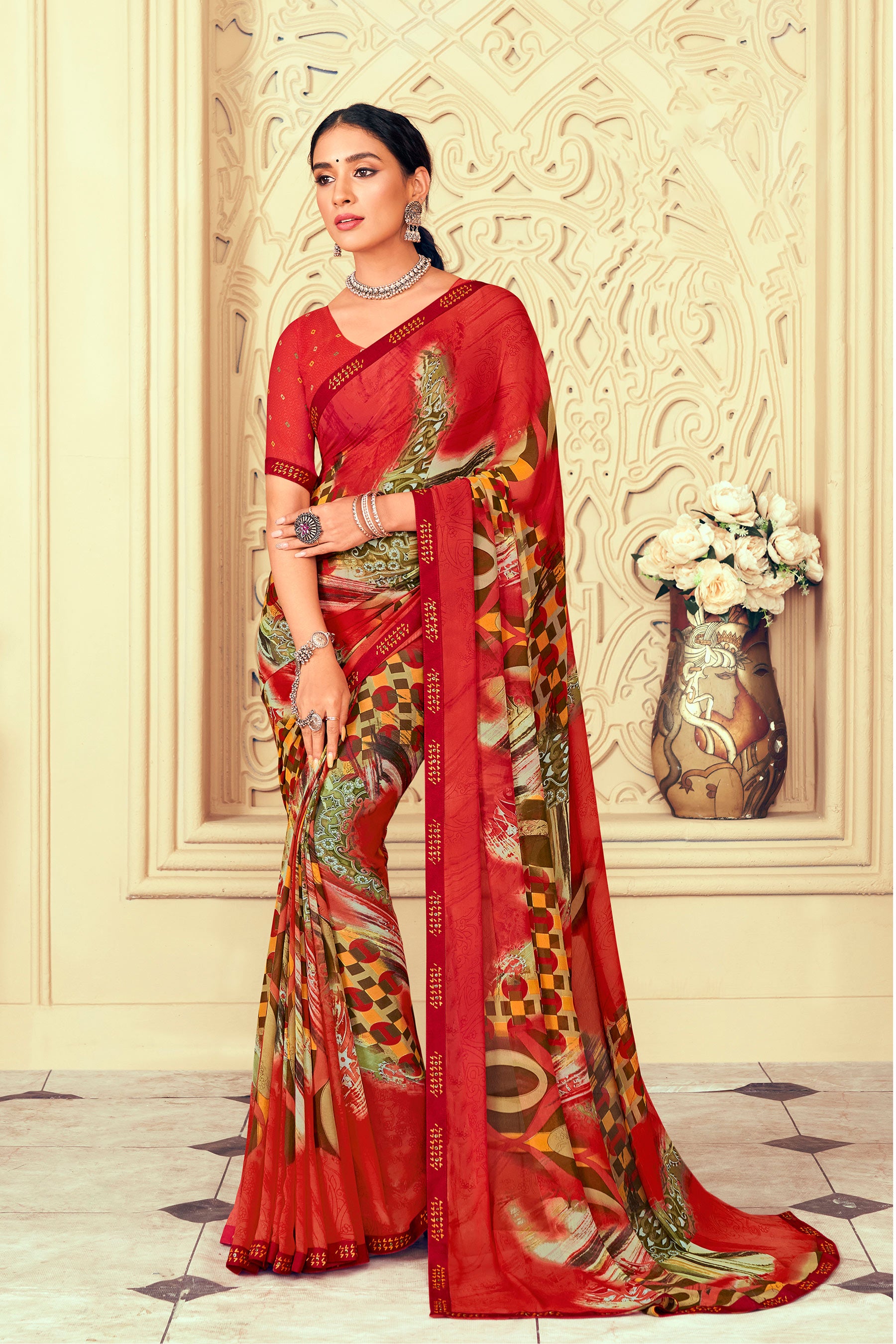 Laxmipati Rachna 7779 Georgette Red Saree