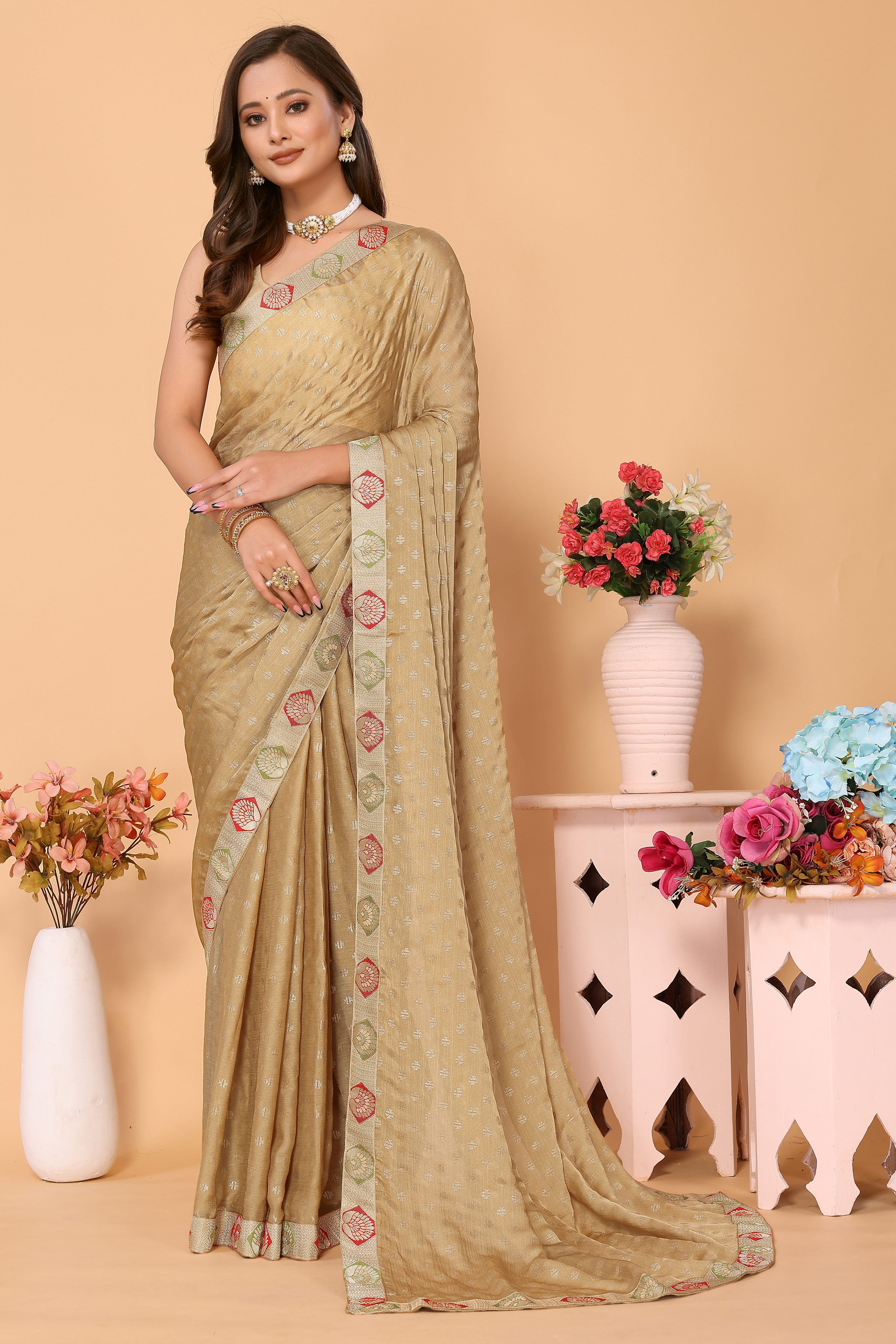 Laxmipati 7794 Satin Chiffon Chikoo Sarees