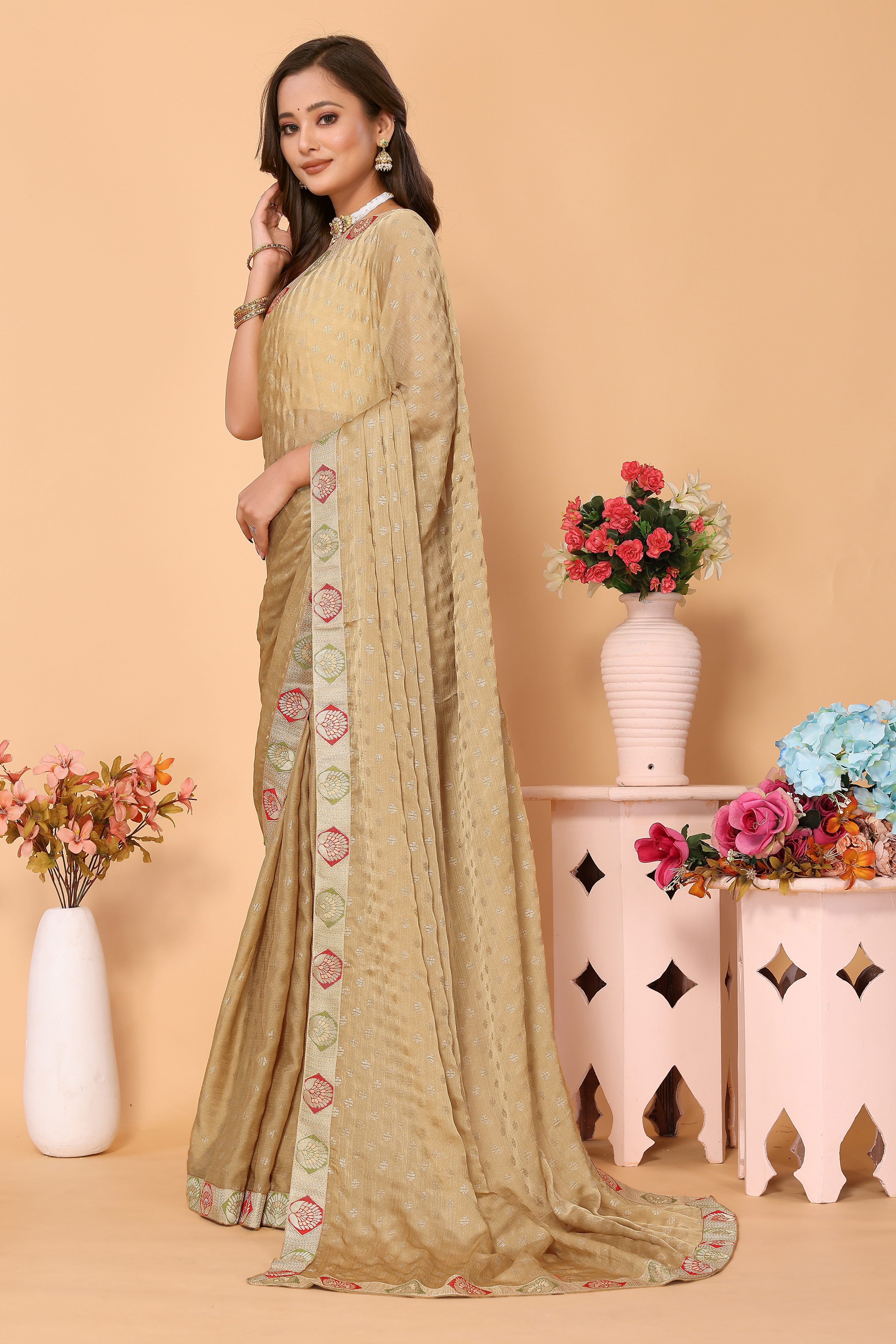 Laxmipati 7794 Satin Chiffon Chikoo Sarees