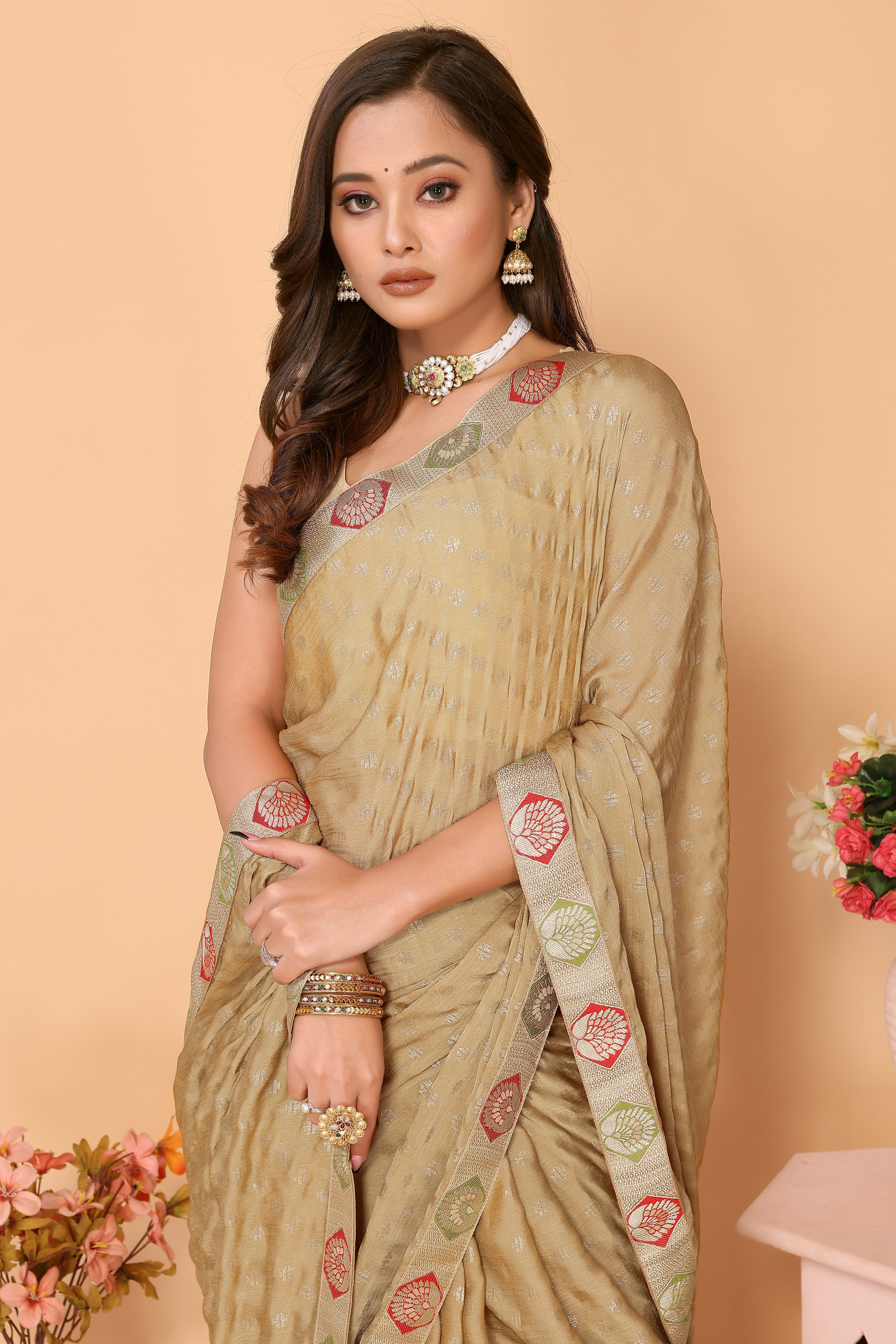 Laxmipati 7794 Satin Chiffon Chikoo Sarees