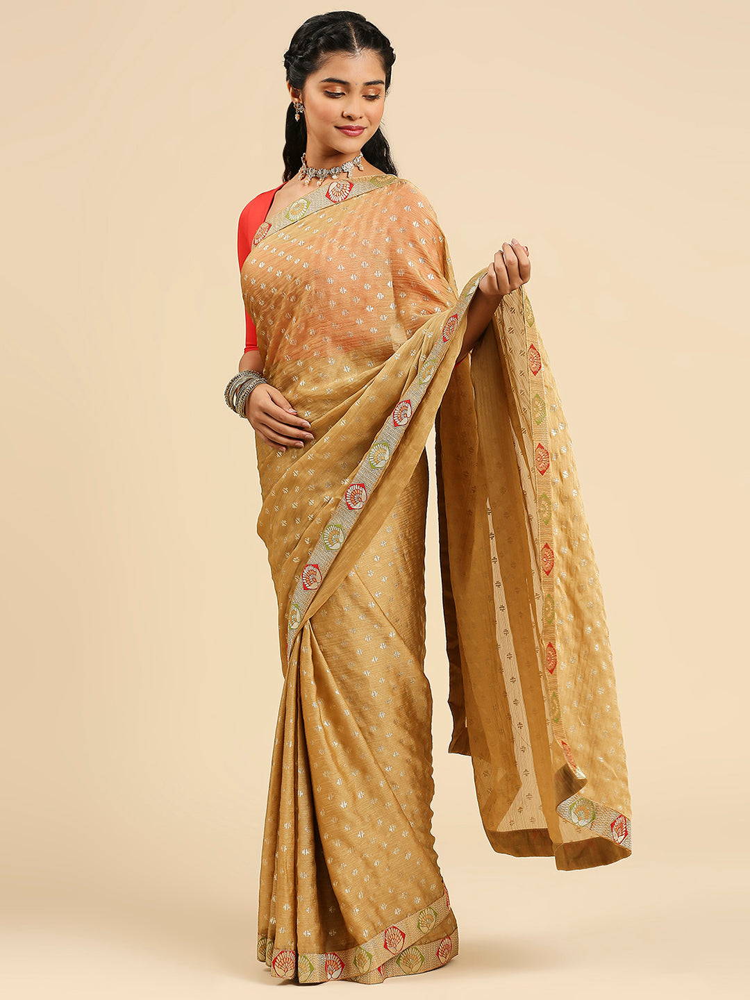 Laxmipati 7794 Satin Chiffon Chikoo Sarees